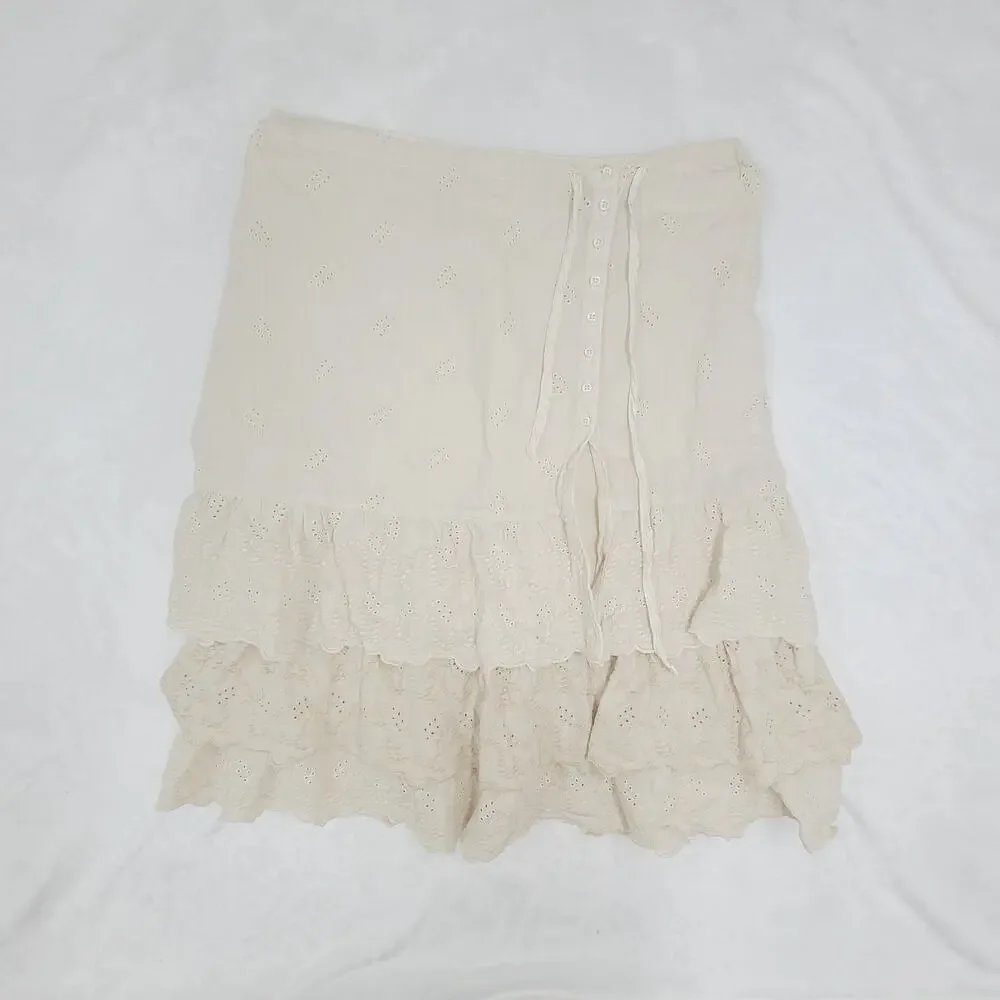 Vintage Eyelet Cotton Skirt Italy 42 Cream Lace Cottagecore Romantic Boho - Picture 16 of 16